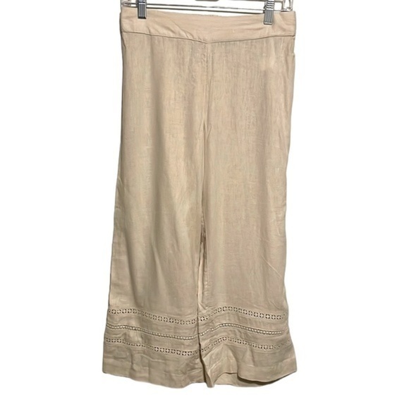Isaac‎ Mizrahi Live! Bridgehampton Linen Blend Pants Wide Leg Cropped Cream 8 - Picture 2 of 10